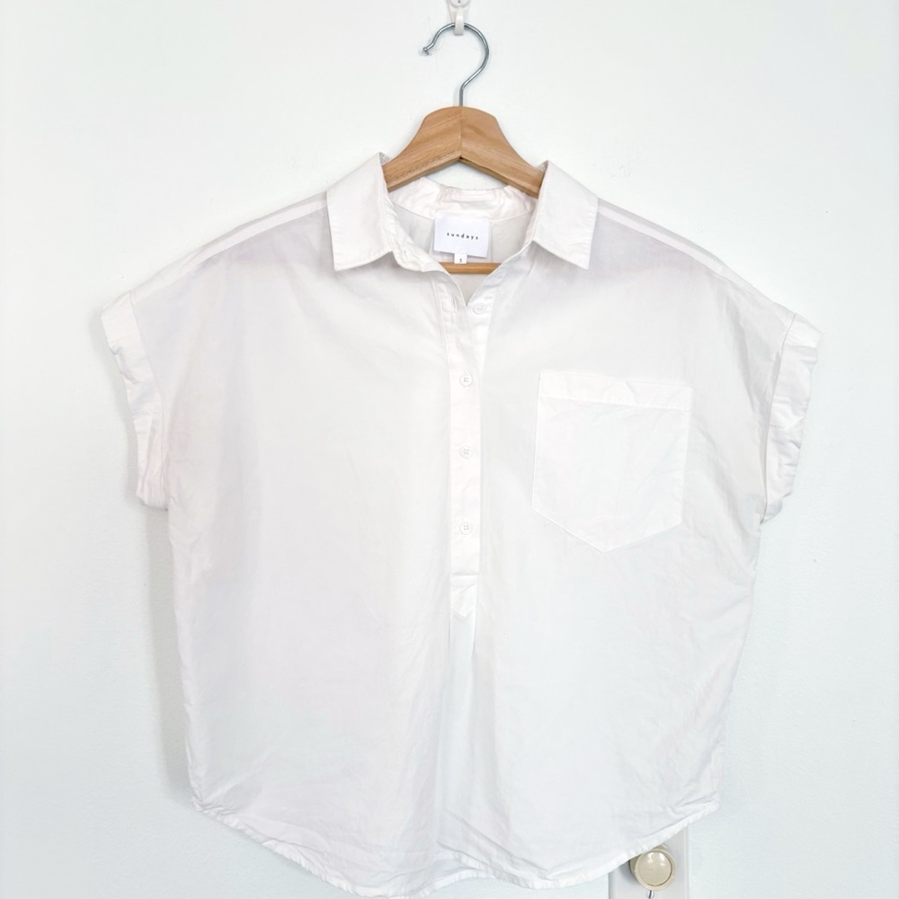 Sundays || Bruno Shirt Button Down Popover Cotton White Small